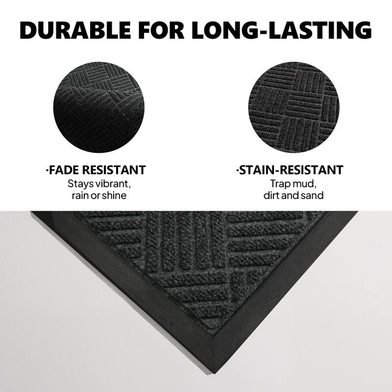 Front Door Mat Non-Slip Backing Entry Mat Low Profile Doormat In Grey