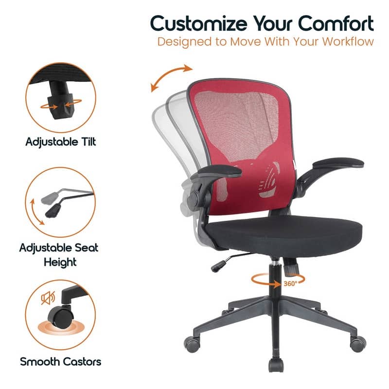 Newton Modern Mid-Back Mesh Office Chair with Flip-Up Arms, Adjustable Height, Tilt Lock, Swivel Wheels Desk Chair