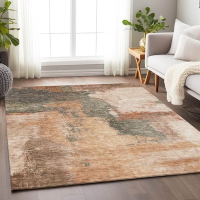 Machine Washable Indoor/ Outdoor Contemporary Abstract Chantille Rug