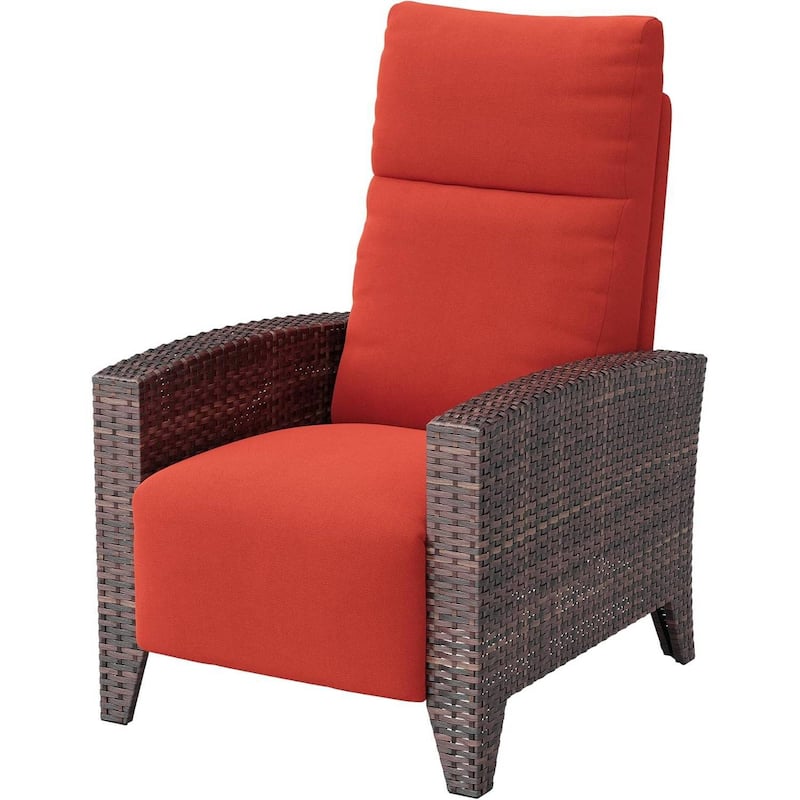 Outdoor Wicker Recling Patio Chair for Garden, Poolside - Red