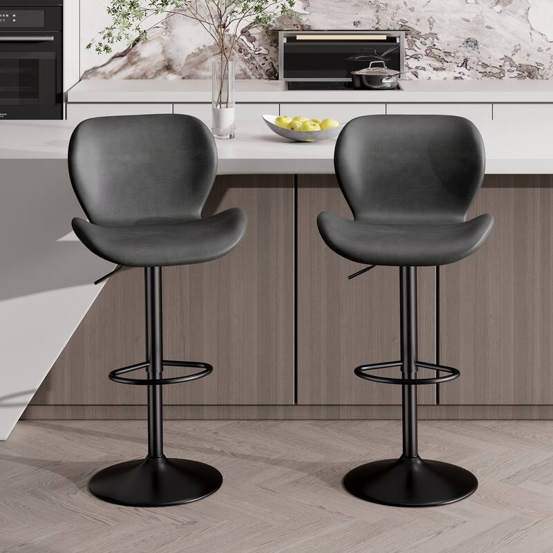 Swivel Bar Stools Set of 2,PU Leather Upholstered Barstools with Back & Footrest, Seat Adjustable Height 22.2-31IN Bar Chairs