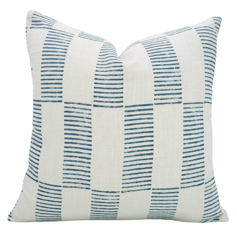 Fabdivine Floral Pillow Cover Heavy Linen Block Print for Living Room Chair Patio Office or Bedroom Decor, Manikarnika - Zic- Zac- Blue - 12" x 20"
