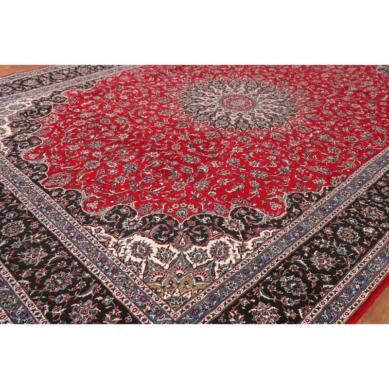Traditional Floral Kashan Turkish Rug Machine-Made Red Carpet - 9'8" x 13'2"