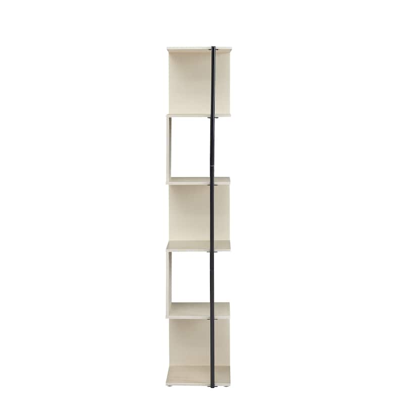 DH BASIC Modern 5 Tier Open Back Corner Bookcase, Display Bookshelf with Cylinder Metal Leg Post by Denhour