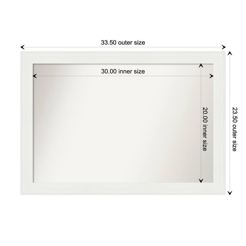 Vanity White Narrow Framed Non-Beveled Custom Wall Mirror, Bathroom Vanity Mirror - Outer Size: 33.5 x 23.5