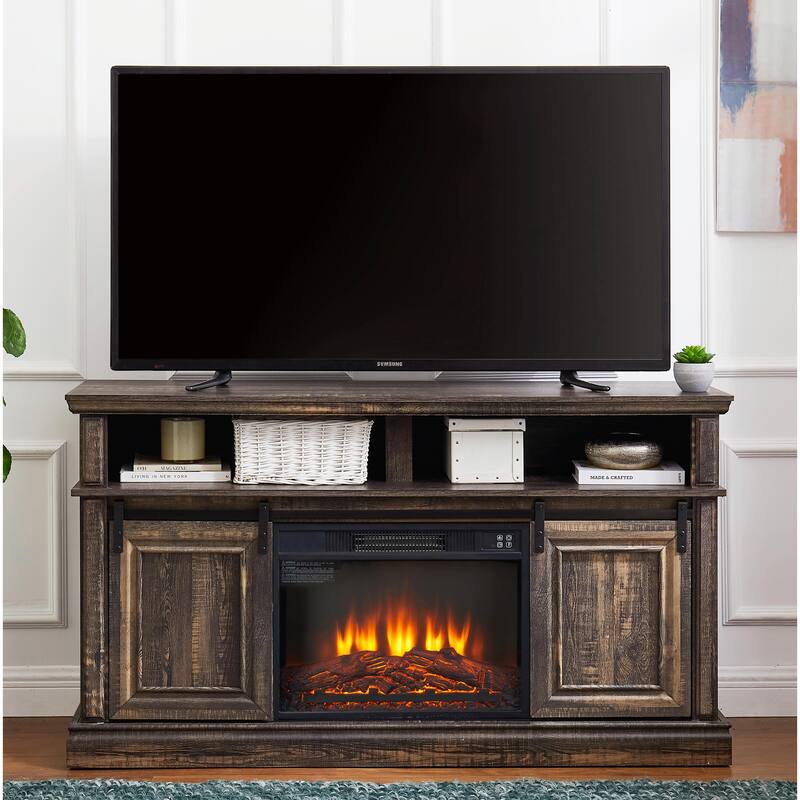 58" Fireplace TV Stand for 65" TVs - Antique Brown - Fireplace Inset