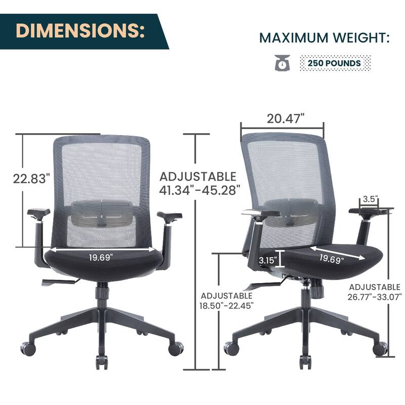 Ingram Contemporary Ergonomic Mesh Office Chair - Adjustable Height & Armrests, Mid-Back Swivel Desk Chair for Home Office
