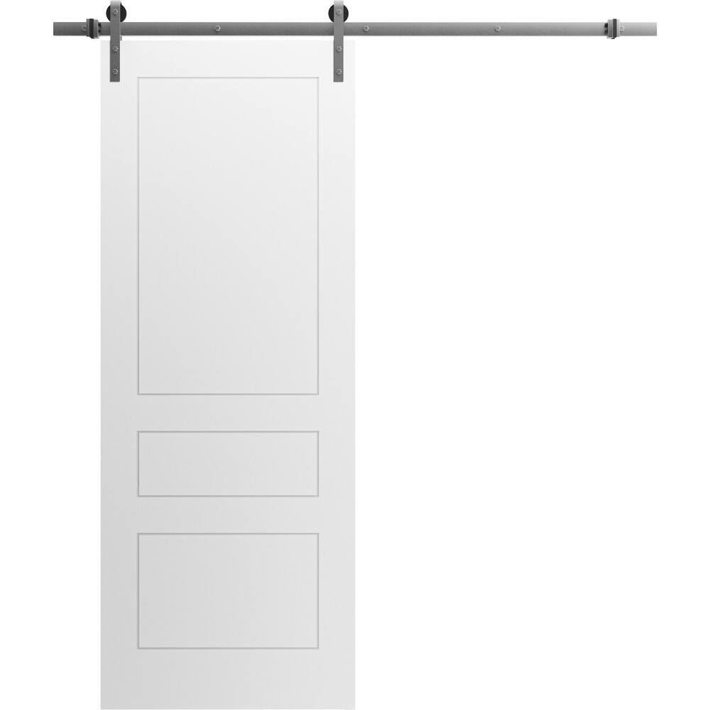 Modern Barn Door / Mela 0733 Painted White / 6.6FT Silver Rail Track Heavy / Solid Panel Interior Doors