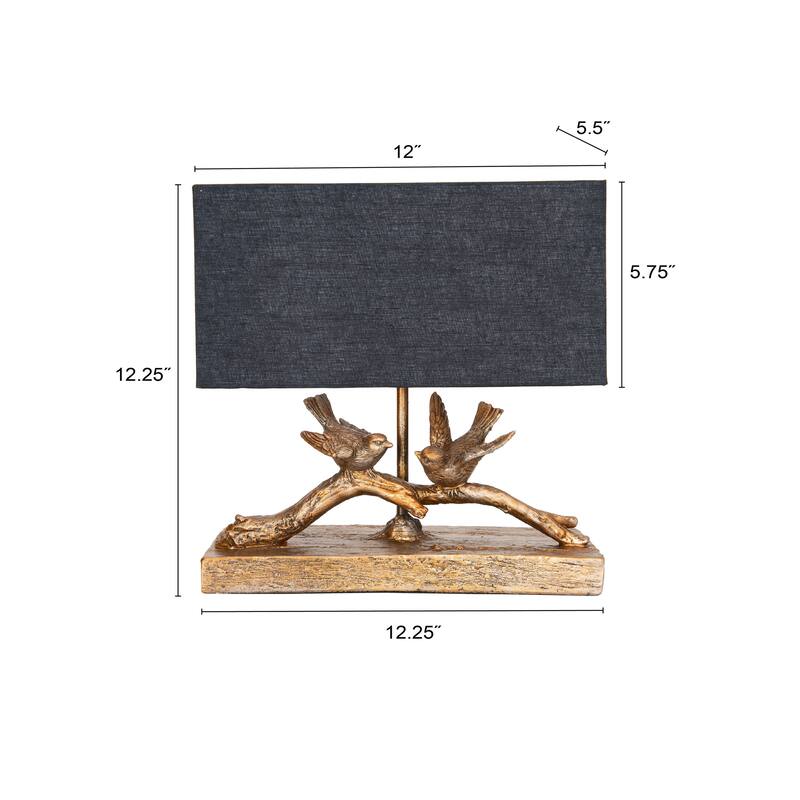 Rustic Birds-On-Branch Lamp with Rectangle Shade