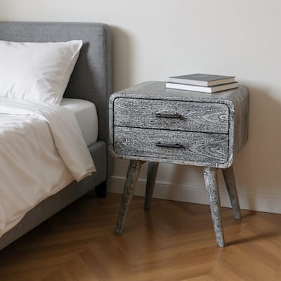 HomeRoots 22" Gray Solid Wood Distressed Two Drawer Nightstand