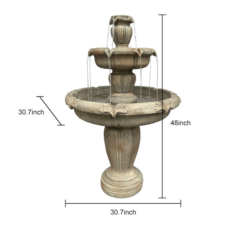 48''H 3-Tiered Modern Glass Fiber Outdoor Waterfall Fountain