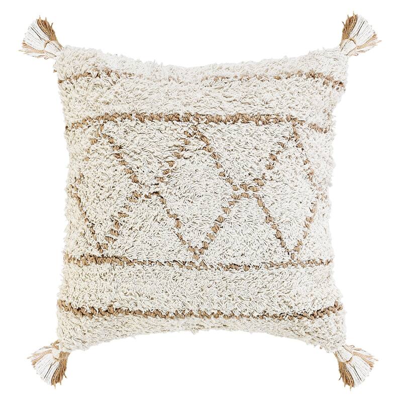 20" White and Tan Diamond Square Throw Pillow