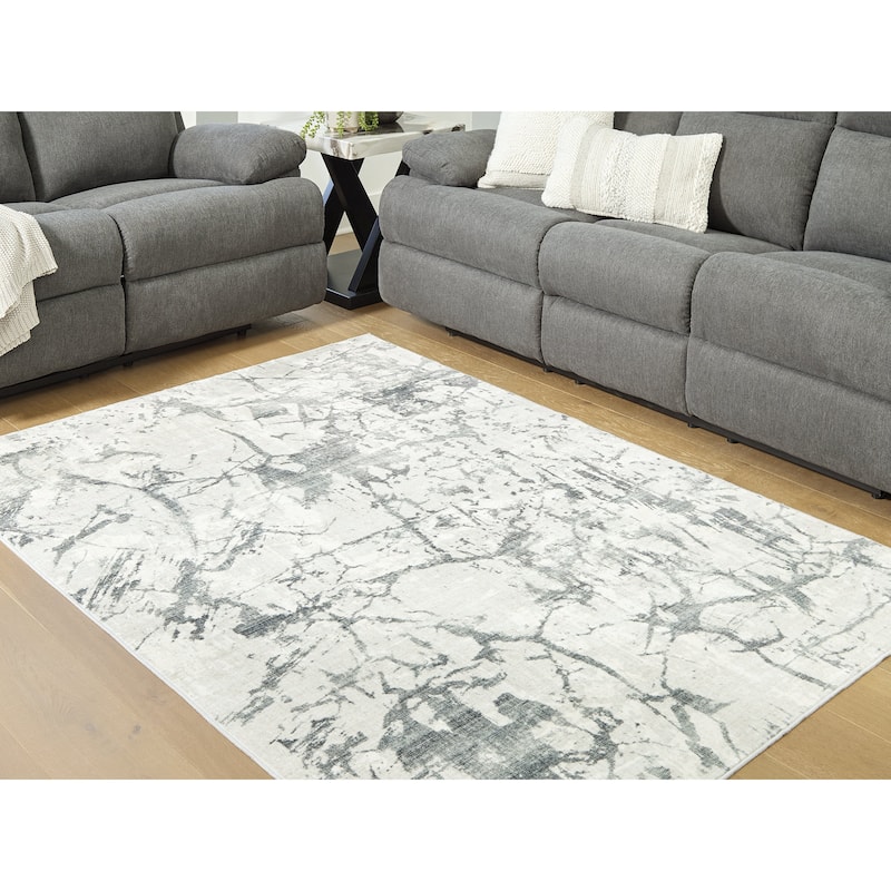 Signature Design by Ashley Tobinbury Gray/Ivory Washable Area Rug - 60" W x 84" D x 0.2" H