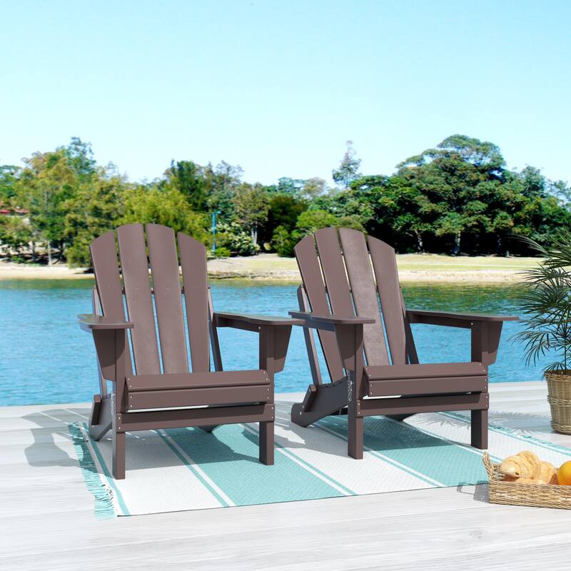POLYTRENDS Laguna All Weather Poly Outdoor Adirondack Chair - Foldable (Set of 2) - Dark Brown