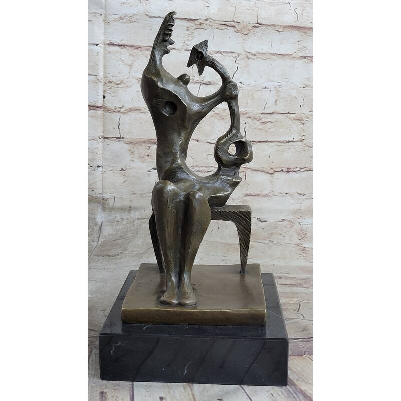 Signed Henry Moore Abstract Modern Art Mother And Child Bronze Sculpture Statue