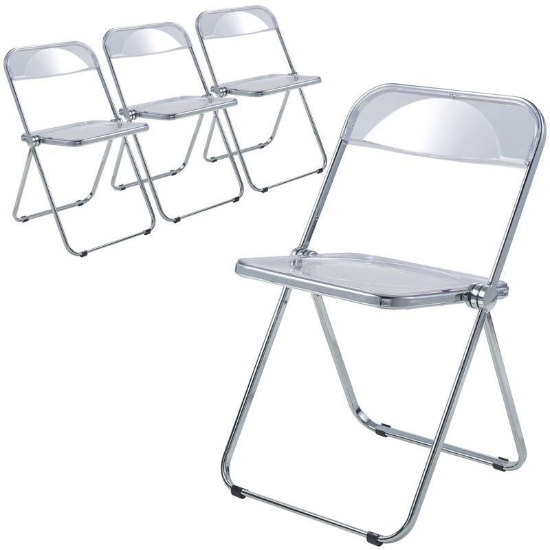Lawrence Modern Clear Acrylic Transparent Folding Chair with Chrome Steel Frame for Condos and Apartments Set of 4 - 30" - Clear