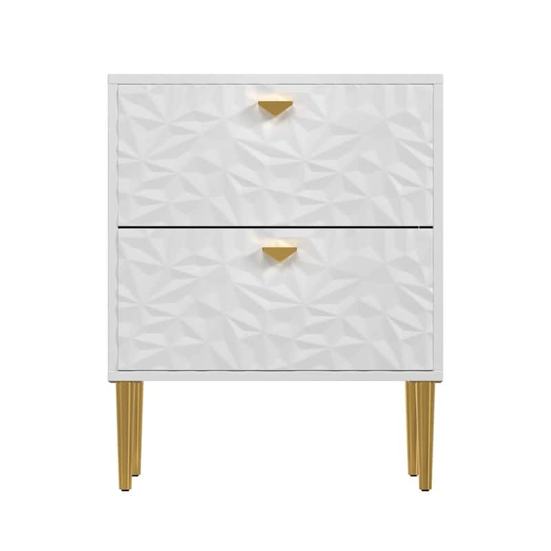 Clihome 2 Drawers High Gloss Storage Accent Nightstand for Bedroom