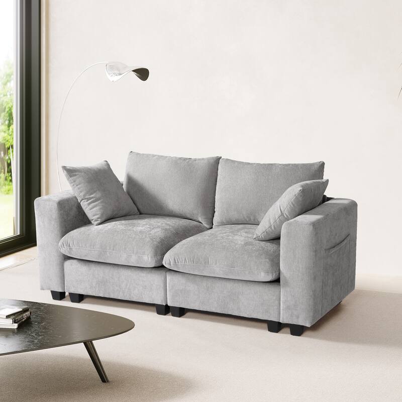 Lucca Chenille Upholstered Modular Loveseat with USB Port
