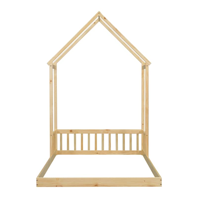 Full Roof-framed Headboard Floor Bed with Headboard Guardrails