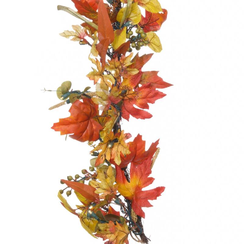 9 ft. Artificial Garland with Lights - Fall Harvest Leaf - 9 Foot