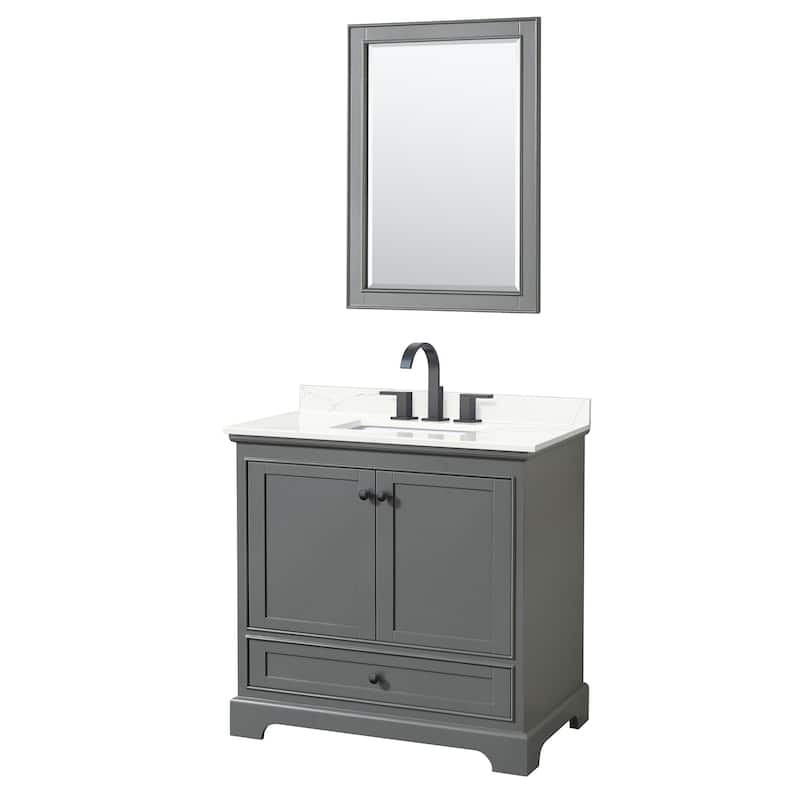 Wyndham Collection WCS202036S-QTZ-US3M24 Deborah 36" Free Standing - Dark Gray / Giotto Quartz Top / Matte Black