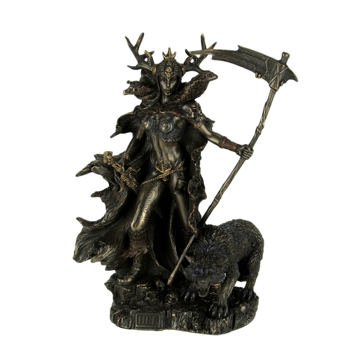 Hel Norse Goddess Of The Underworld Holding Scythe With Birds And Wolf Statue Overstock 29822798 Freya, norse goddess of love, fertility, cats and seeresses, is the most beautiful of the norse gods. hel norse goddess of the underworld holding scythe with birds and wolf statue