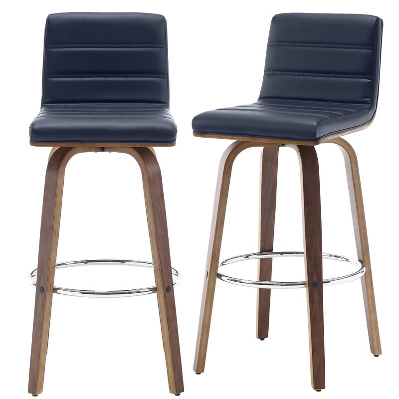 Faux Leather & Wood Swivel Bar Stools/ Counter Stool Set of 2