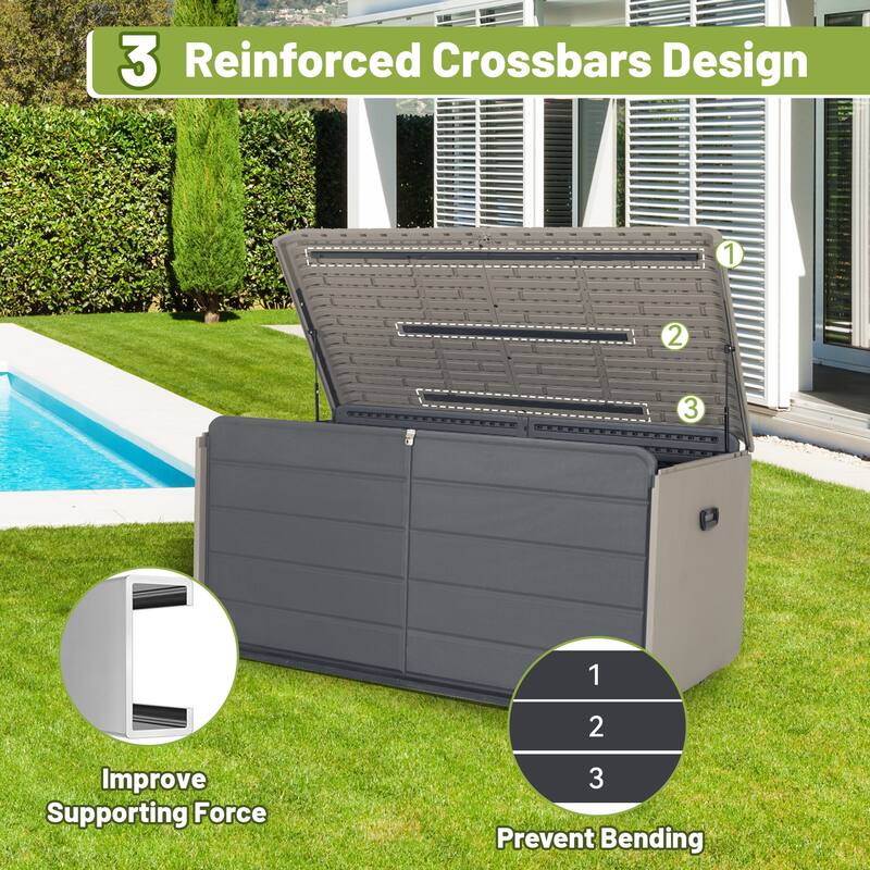 260 Gallon Plastic Deck Box, Large Patio Storage Box with Lock,Wheels & Waterproof Lid