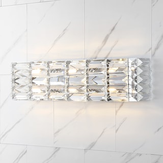 Maeve Crystal Rectangle 3-Light Iron/Crystal Glam Modern LED Vanity Light, by JONATHAN  Y