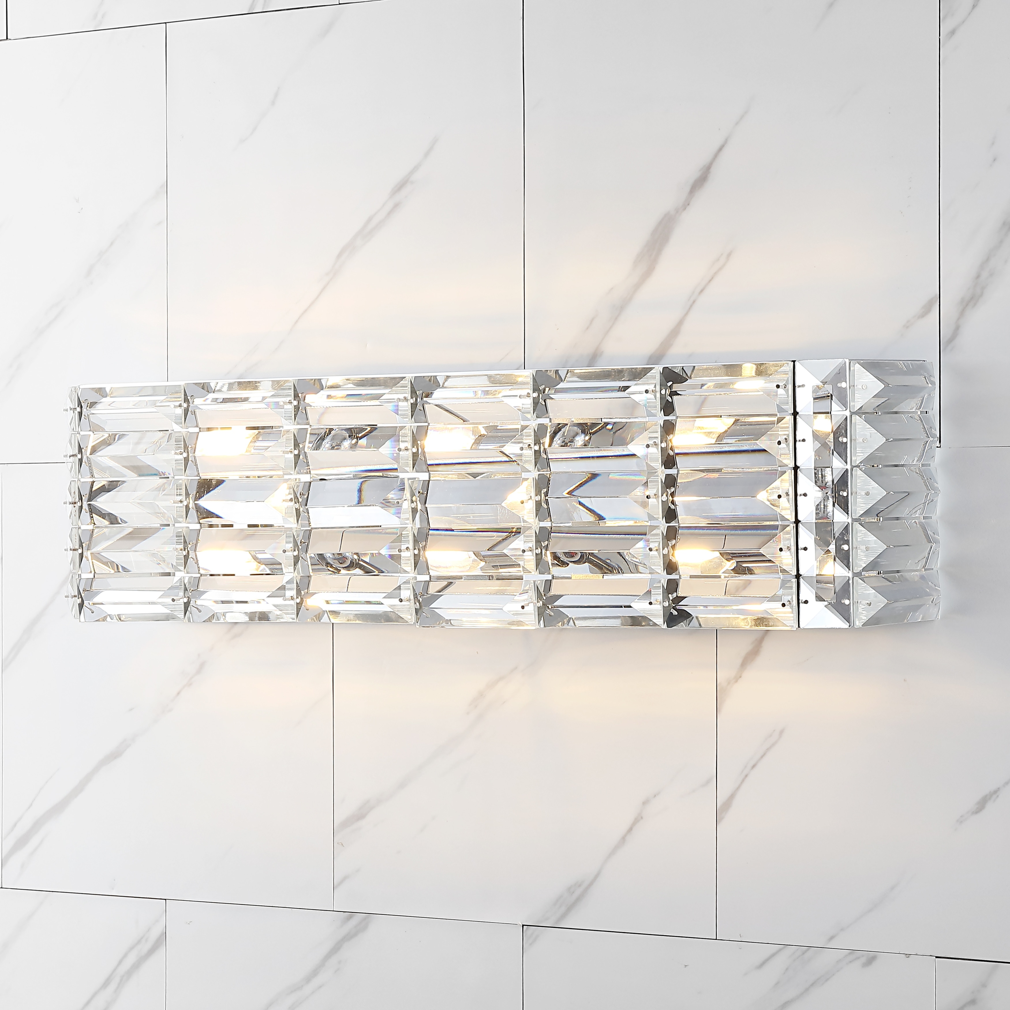 JONATHAN Y Maeve Crystal Rectangle 3-Light Iron/Crystal Glam Modern LED Vanity Light