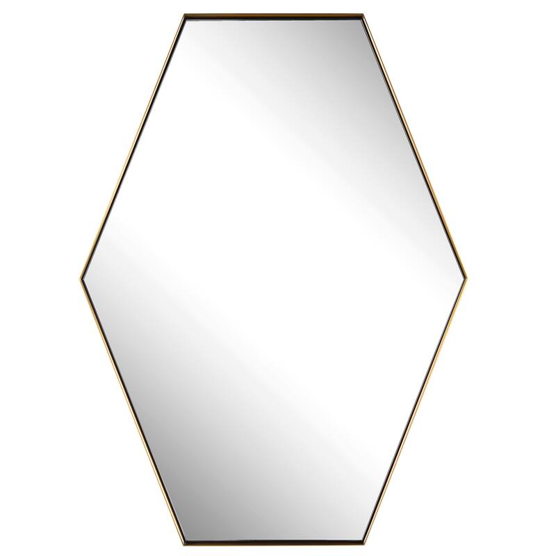 Hexagon Framed Wall Mirror - 34" - Brass Tone