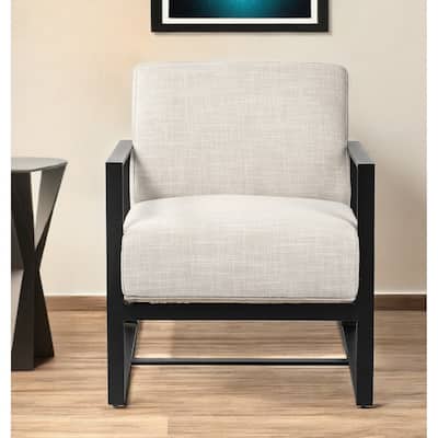 HomeRoots 32" Cream And Black Fabric Arm Chair - 31.88' X '28.93' X '24.4