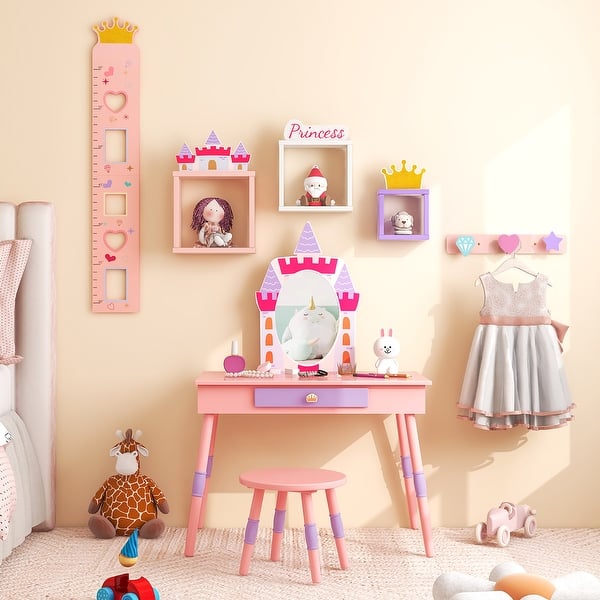 slide 2 of 10, Costway Kids Vanity Set Princess Makeup Pretend Play Dressing Mirror - See Details Pink - See Details