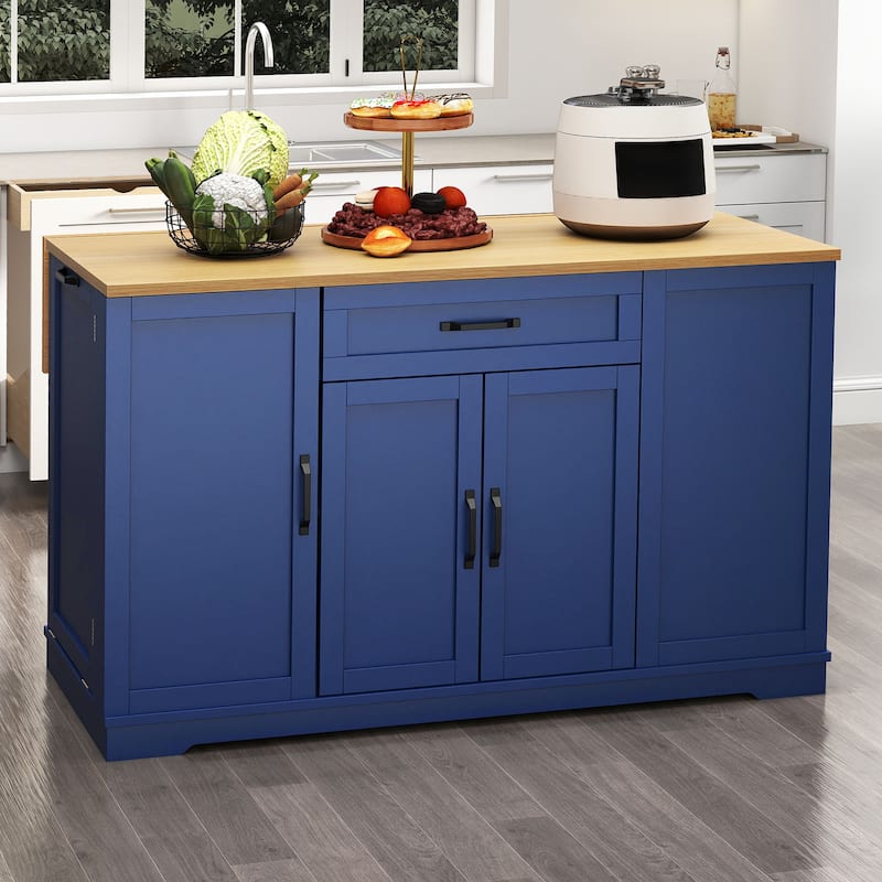 Moasis Rolling Kitchen Island with Trash Can Storage and Power Outlet &Spice Rack