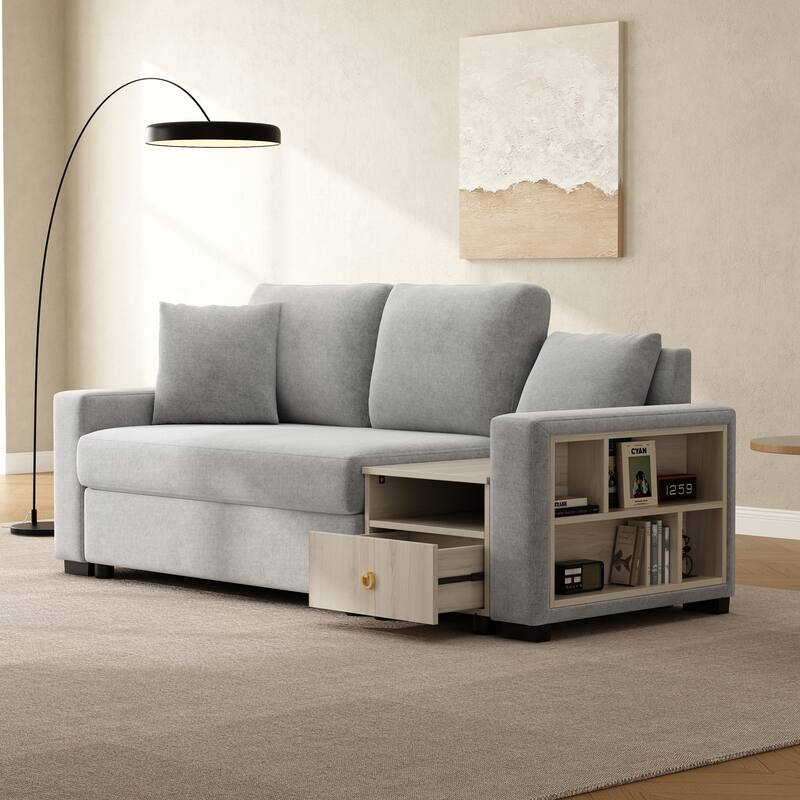 Modern Sofa Couch 79.3" Modular Sofa Upholstered Sofa Couch with Storage Armrest and Center Console for Living Room
