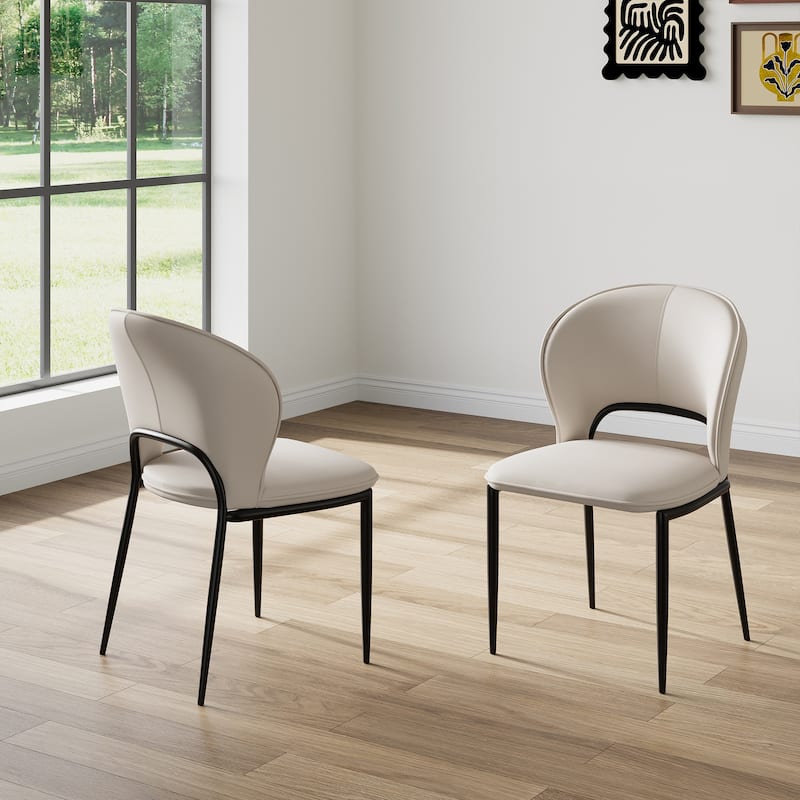 Modern Fully Assembled Dining Table Chairs, Faux Leather, Light Gray, Set of 2