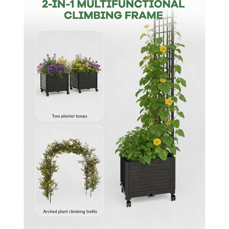 Metal Garden Arch Trellis, with 2 Built-in Planter Boxes