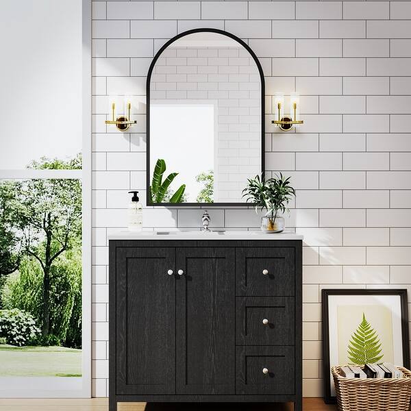 slide 2 of 11, Bathroom Vanity with Top Sink Freestanding Vanity Set with Mirror Cabinet Black