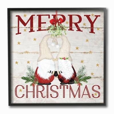 Stupell Merry Christmas Holiday Phrase Gnomes Under Mistletoe Framed Wall Art,12x12 - Multi-Color - 12 x 12