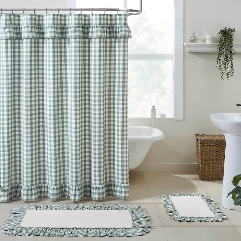 Annie Buffalo Check Ruffled Shower Curtain - Green