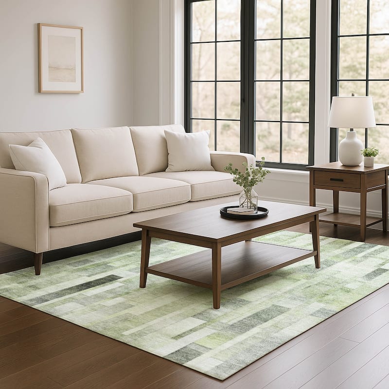 Premium Washable Super Soft Geo Stripe Mayfield Rug - Green - 3' x 5'