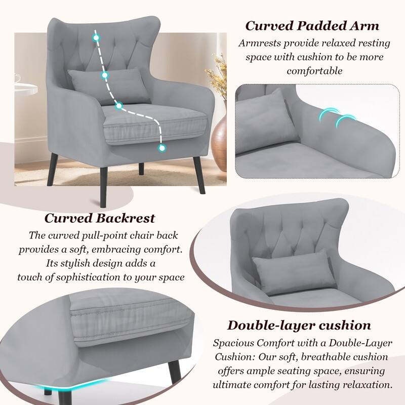 Velvet Accent Chair Upholstered Comfy Thick Cushion For Living Room