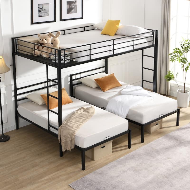 Metal Triple Bunk Bed With Vertical Ladder