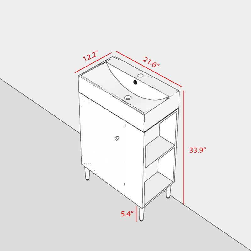 21.6 in. Freestanding Bath Vanity in White with White Ceramic Top