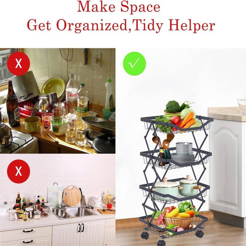 4 Tier Fruit Basket for Kitchen Stackable Metal Wire Fruit Vegetable Basket - 13.78"D x 10.63"W x 29.53"H