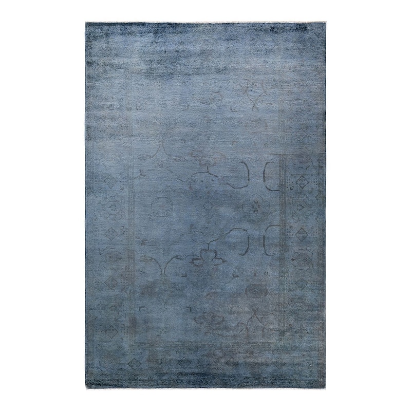 Overton Hand Knotted Wool Vintage Inspired Modern Contemporary Overdyed Gray Area Rug - 6' 3" x 9' 3"