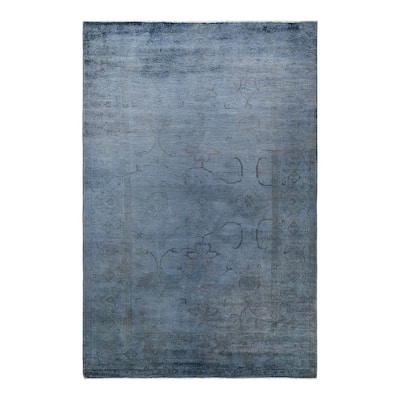 Overton Hand Knotted Wool Vintage Inspired Modern Contemporary Overdyed Gray Area Rug - 6' 3" x 9' 3"