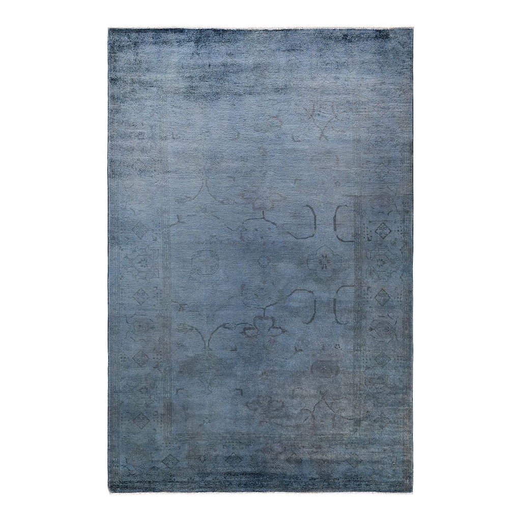 Overton Hand Knotted Wool Vintage Inspired Modern Contemporary Overdyed Gray Area Rug - 6' 3" x 9' 3"