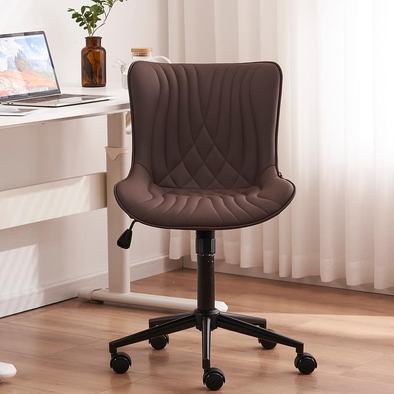 Modern Office Chair, Faux Leather Padded Desk Chair with Back, Wheels - Brown