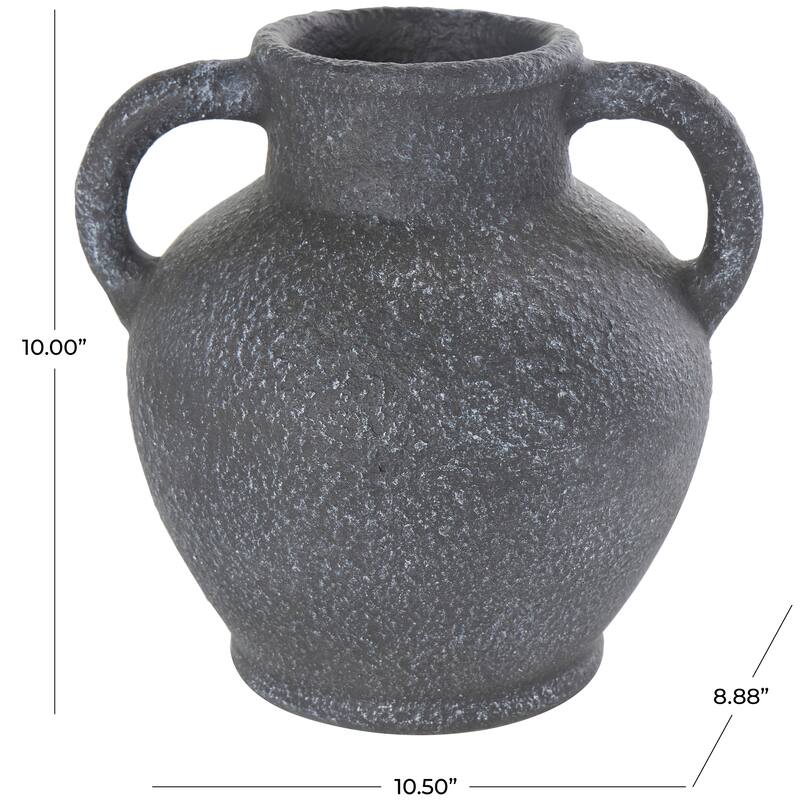 Black Ceramic Whitewashed Textured Amphora Vase with 2 Handles